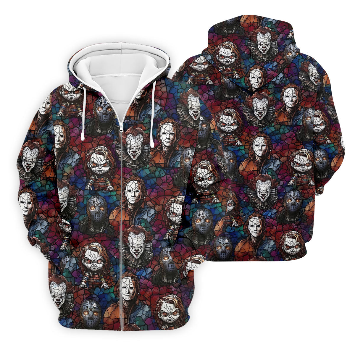 Stained Glass Horror Character Halloween Golf Shirt, Mens Polo Shirts, Golf Apparel For Men