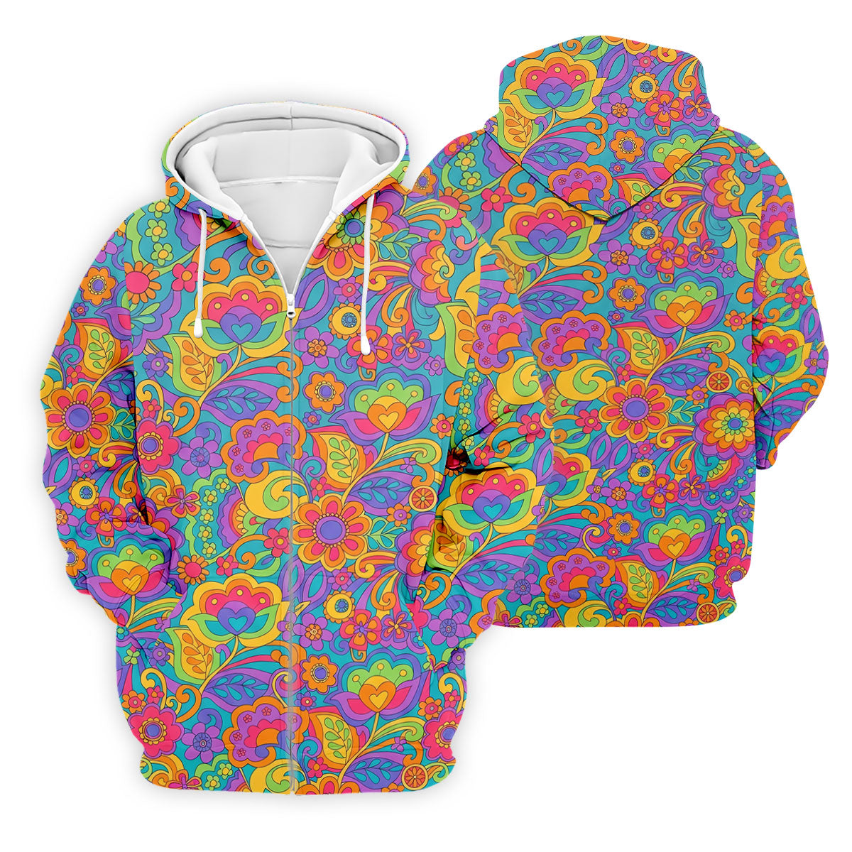 Vintage Psychedelic Floral Pattern Hawaiian Golf Shirt, Mens Golf Shirts, Golf Polo Shirts For Men