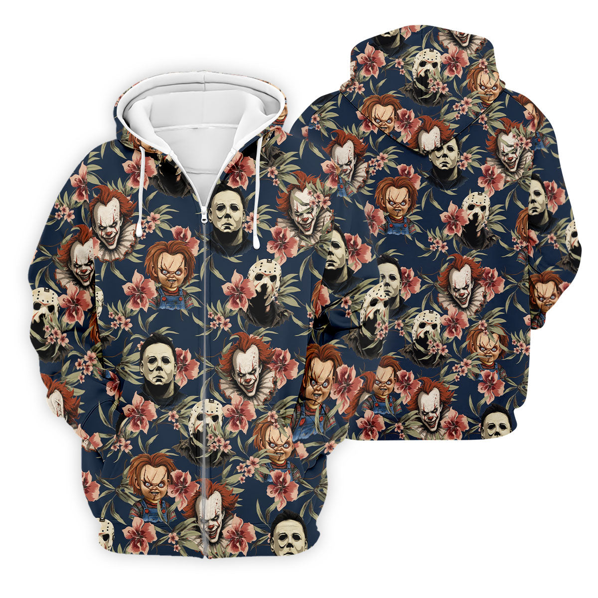 Gothic Floral Clown Doll Mask Hawaiian Polo, Golf Shirt For Men