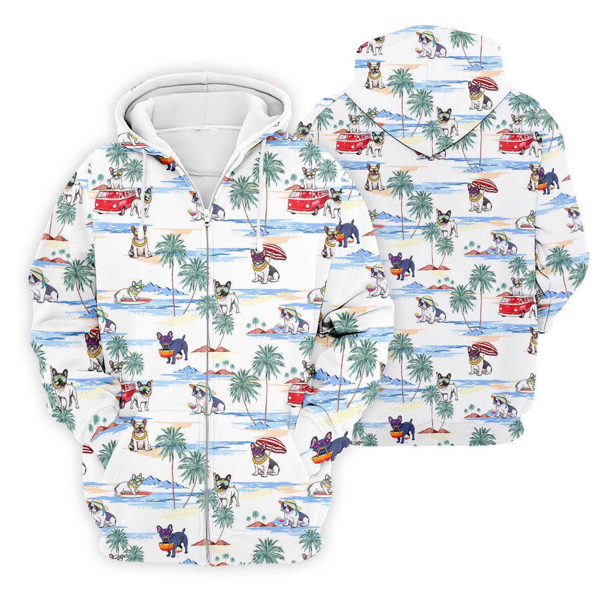 French Bulldog Beach Vacation Hawaiian Golf Polo Shirt, Mens Golf Shirts, Golf Apparel For Men