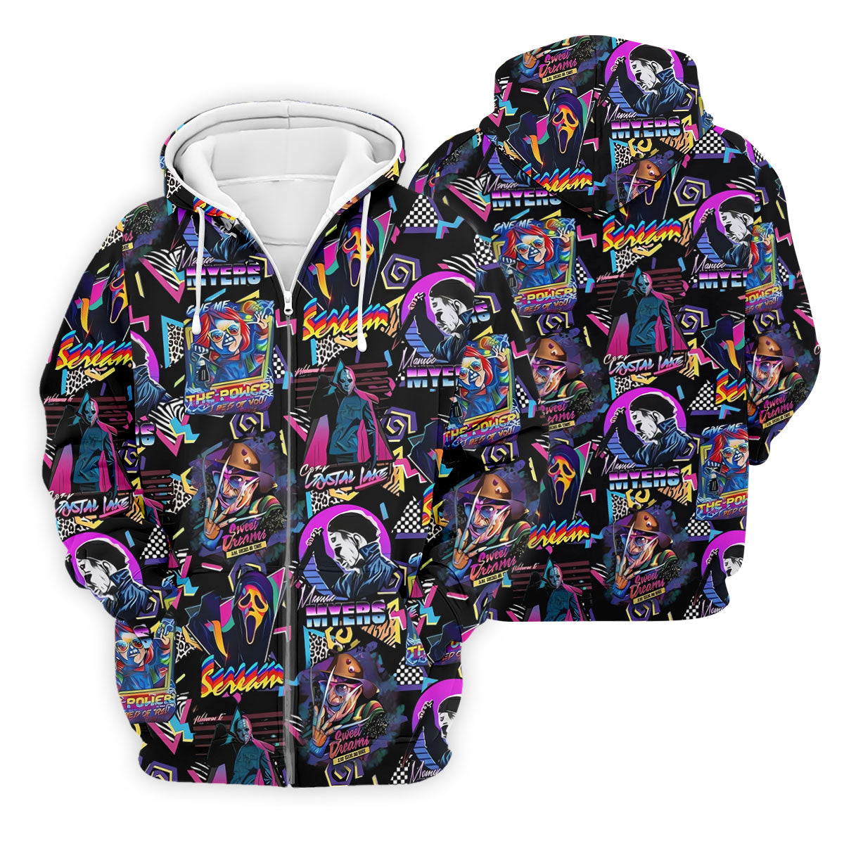 Retro Halloween Horror Character Hawaiian Golf Shirt, Men's Golf Shirt, Golf Polo Shirts For Men