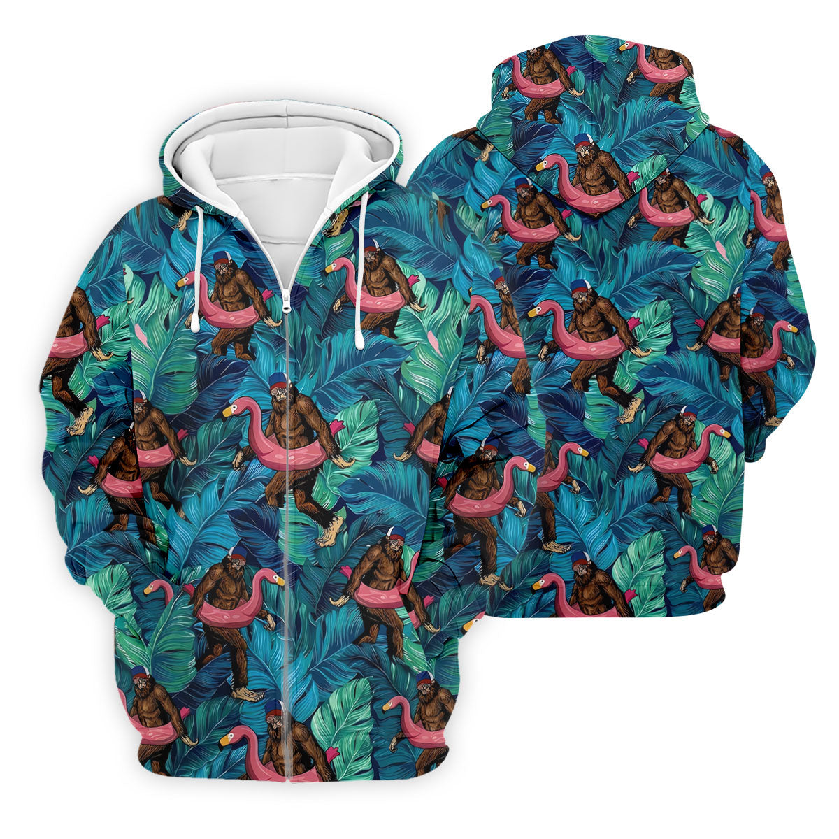Bigfoot Flamingo Float Tropical Golf Polo Shirt, Hawaiian Golf Shirt, Mens Golf Polo
