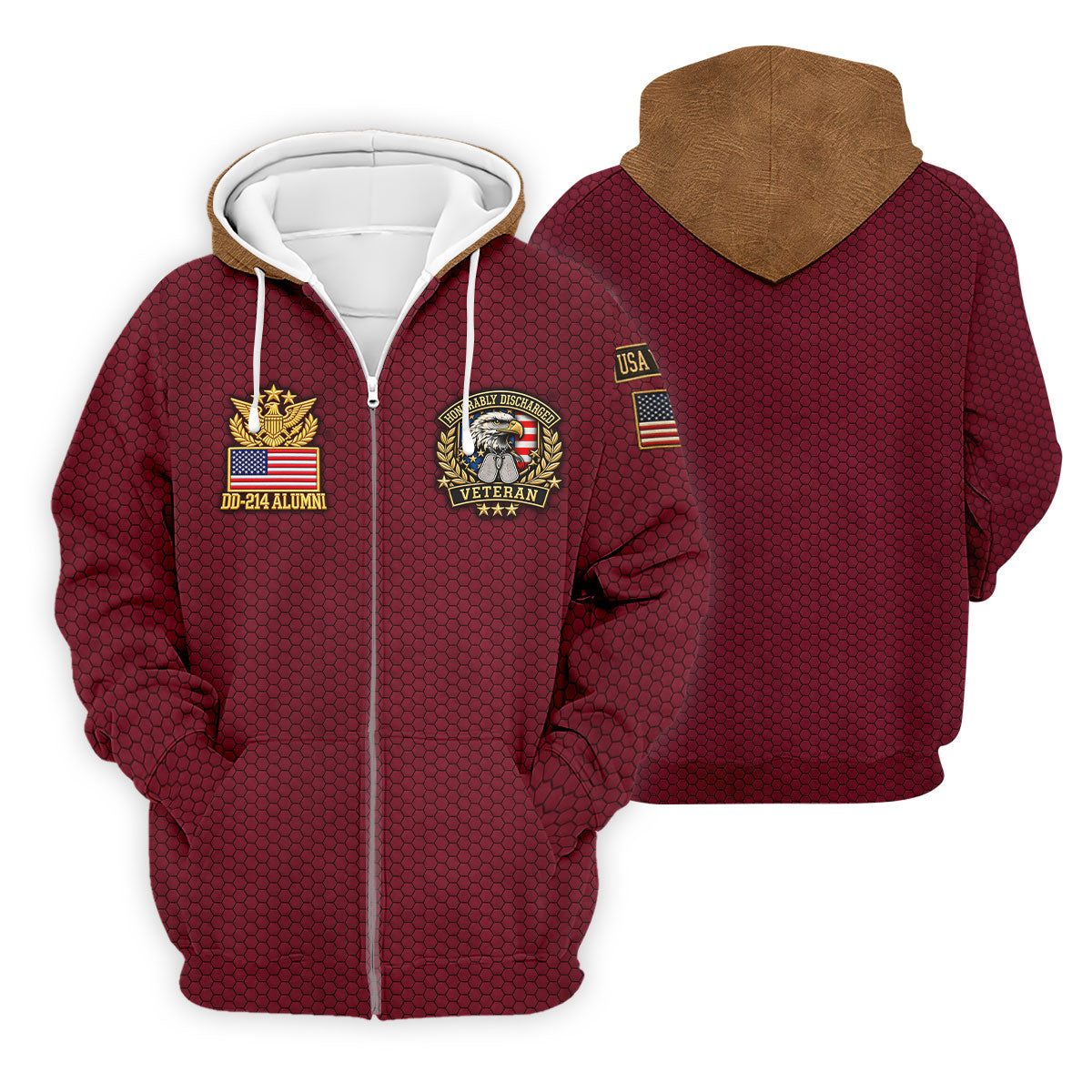 DD-214 Burgundy Honeycomb Veteran Polo Shirt, Veterans Day Shirt, Golf Shirts For Men