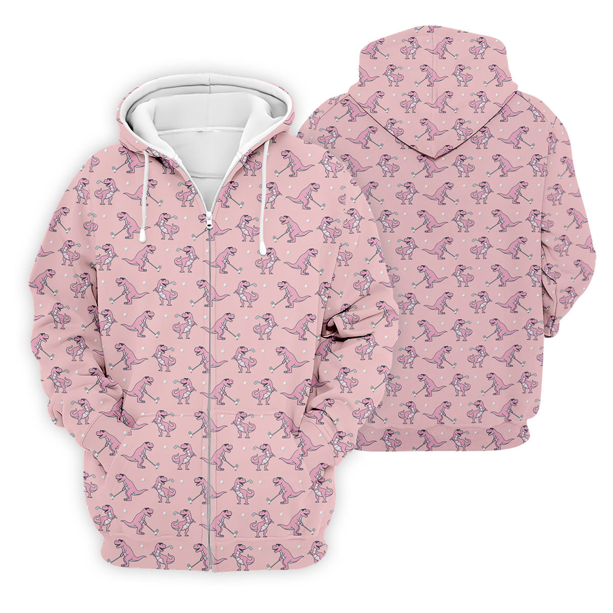 Pink T-Rex Dinosaur Golfer Pattern Golf Polo Shirt, Golf Shirts For Men, Mens Golf Apparel