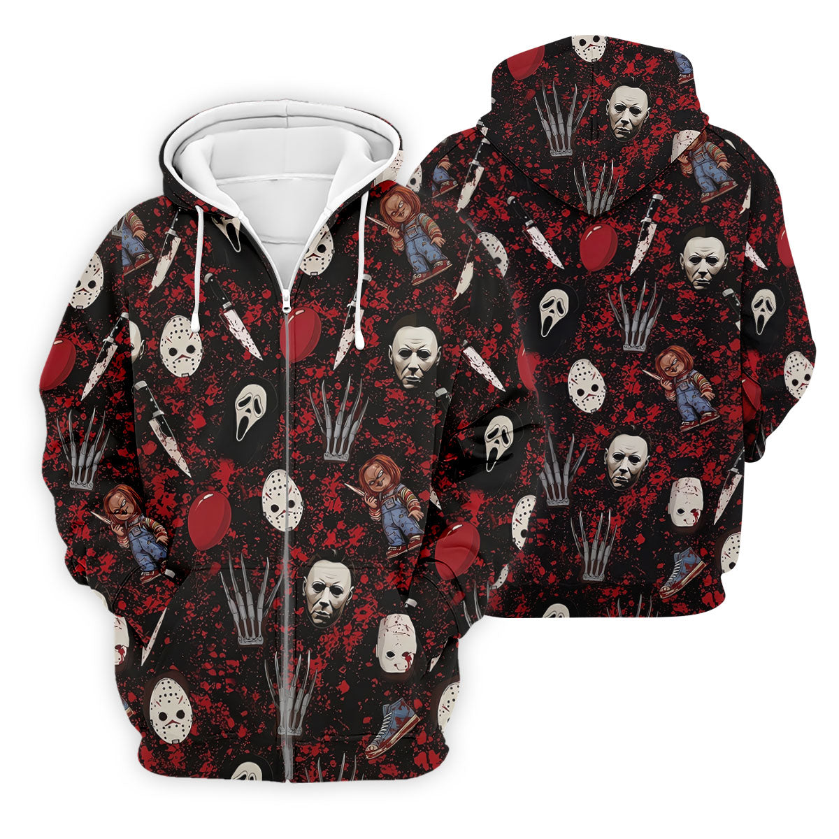 Halloween Horror Character Mask Pattern Hawaiian Golf Shirt, Men's Golf Shirt, Mens Golf Polo