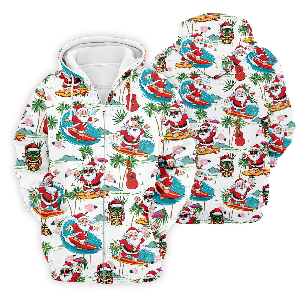 Tropical Christmas Surfing Santa Golf Polo Shirt, Mens Golf Polo, Golf Apparel For Men
