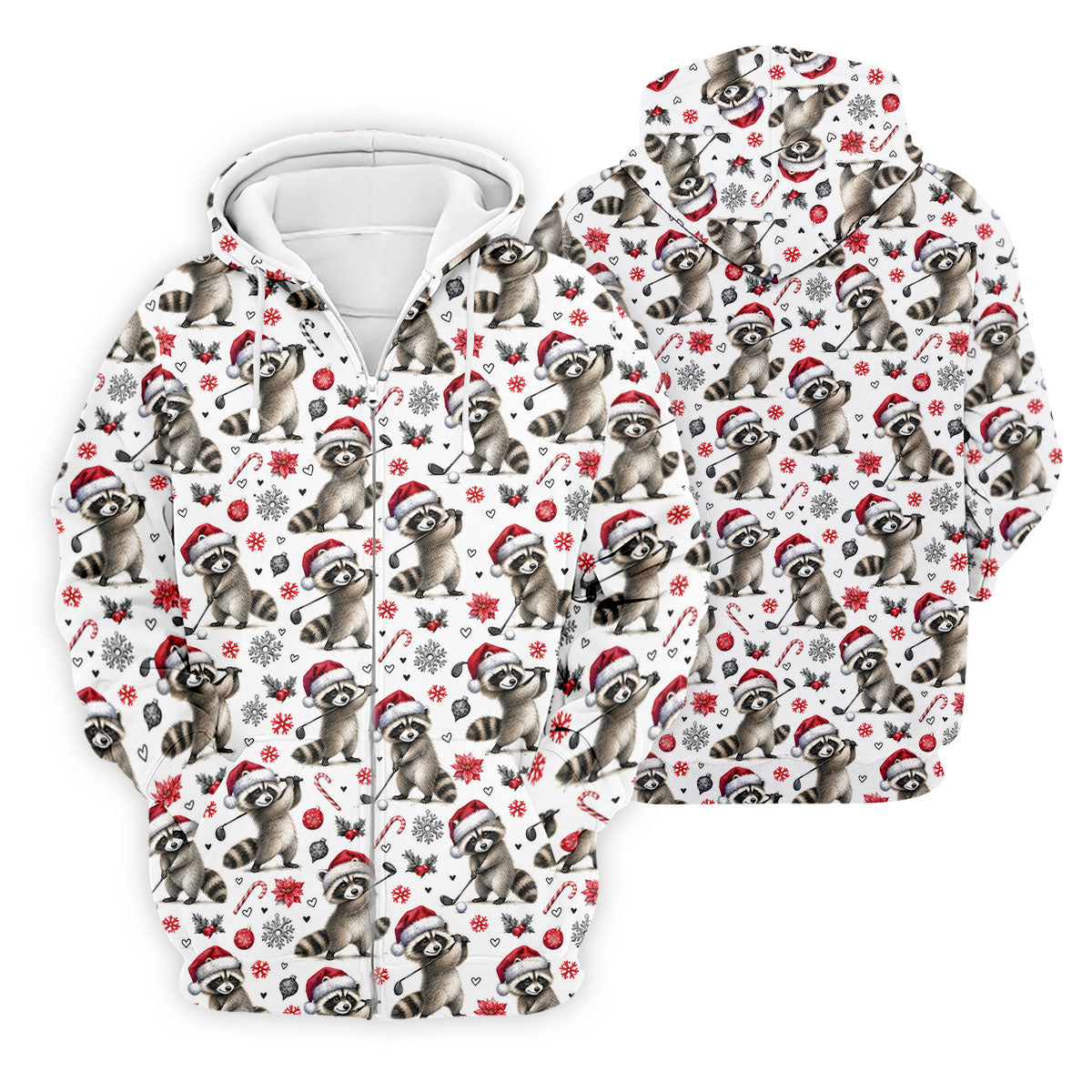 Christmas Raccoon Golfer Santa Hat Golf Polo Shirt, Mens Golf Shirts, Polo Shirts For Men