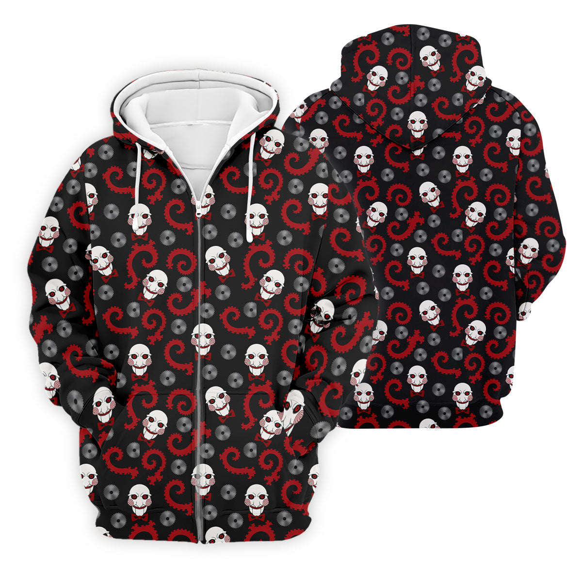 Creepy Puppet Spiral Halloween Golf Polo Shirt, Horror Character Shirt, Mens Golf Polo