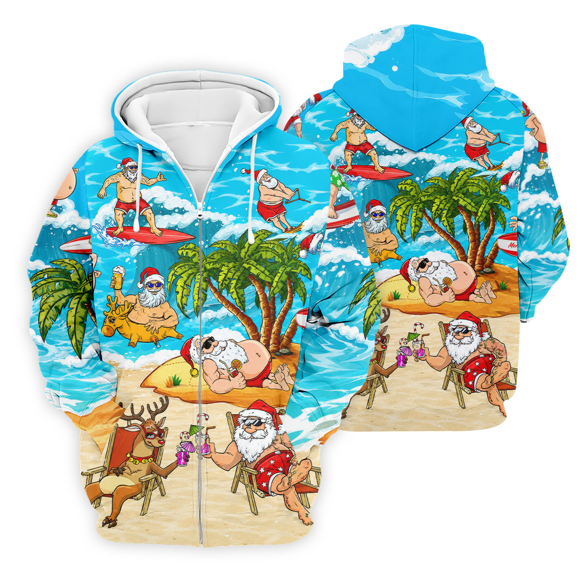 Funny Santa Beach Party Men's Golf Shirt, Christmas Golf Shirt, Golf Apparel For Men