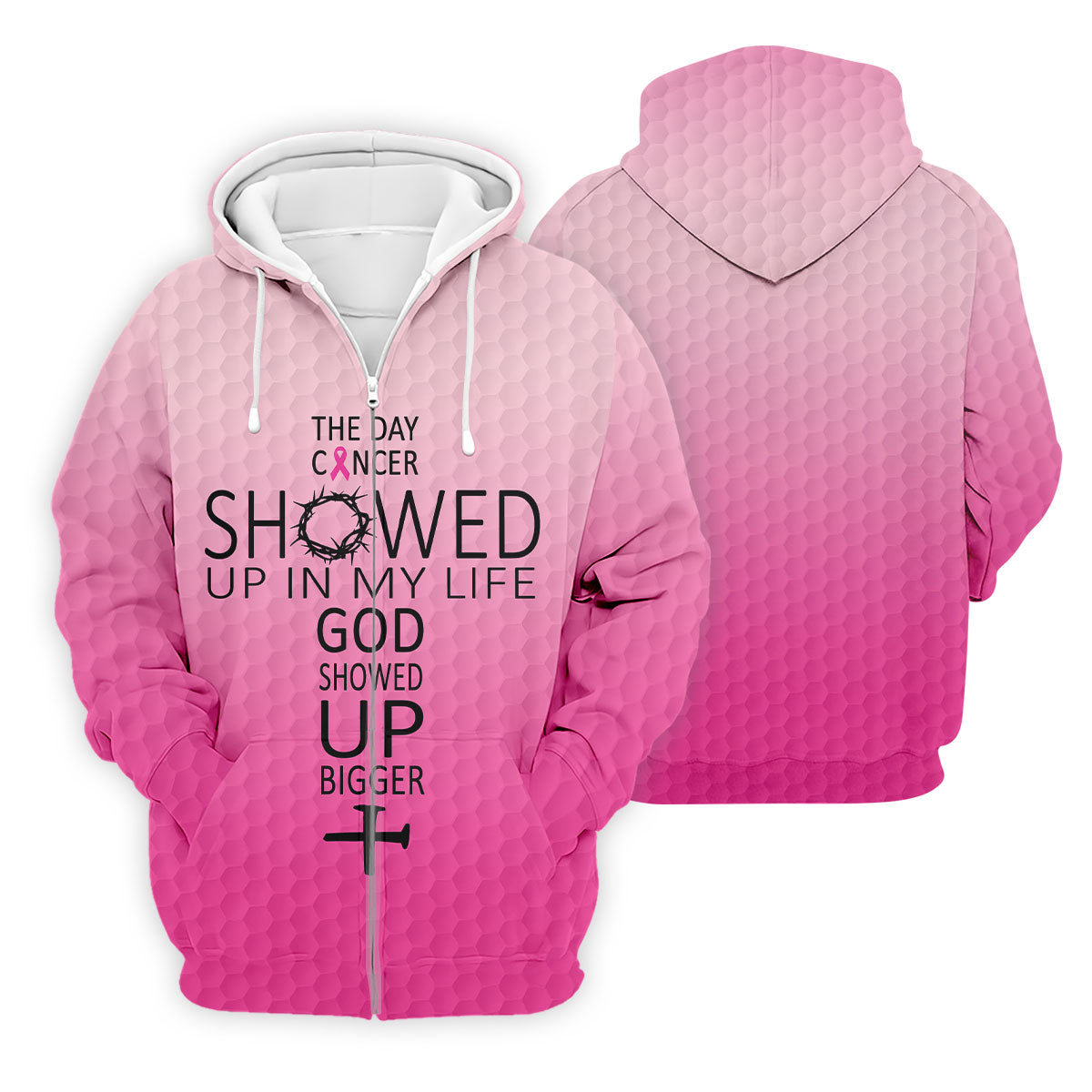 Cancer Showed Up God Showed Up Bigger Breast Cancer Polo Shirt, Mens Golf Shirts