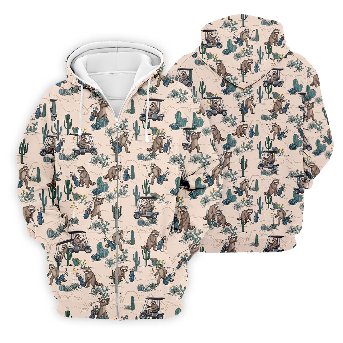 Funny Raccoon Desert Golf Pattern Polo Shirt, Mens Golf Polo, Printed Golf Shirts