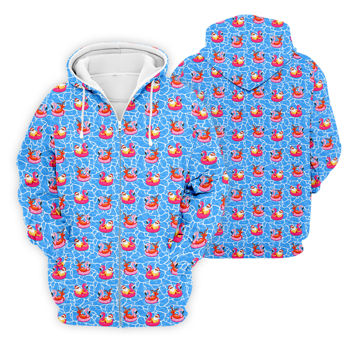 Santa Flamingo Pool Float Christmas Golf Shirt, Men's Golf Shirt, Hawaiian Golf Shirt, Printed Golf Shirts