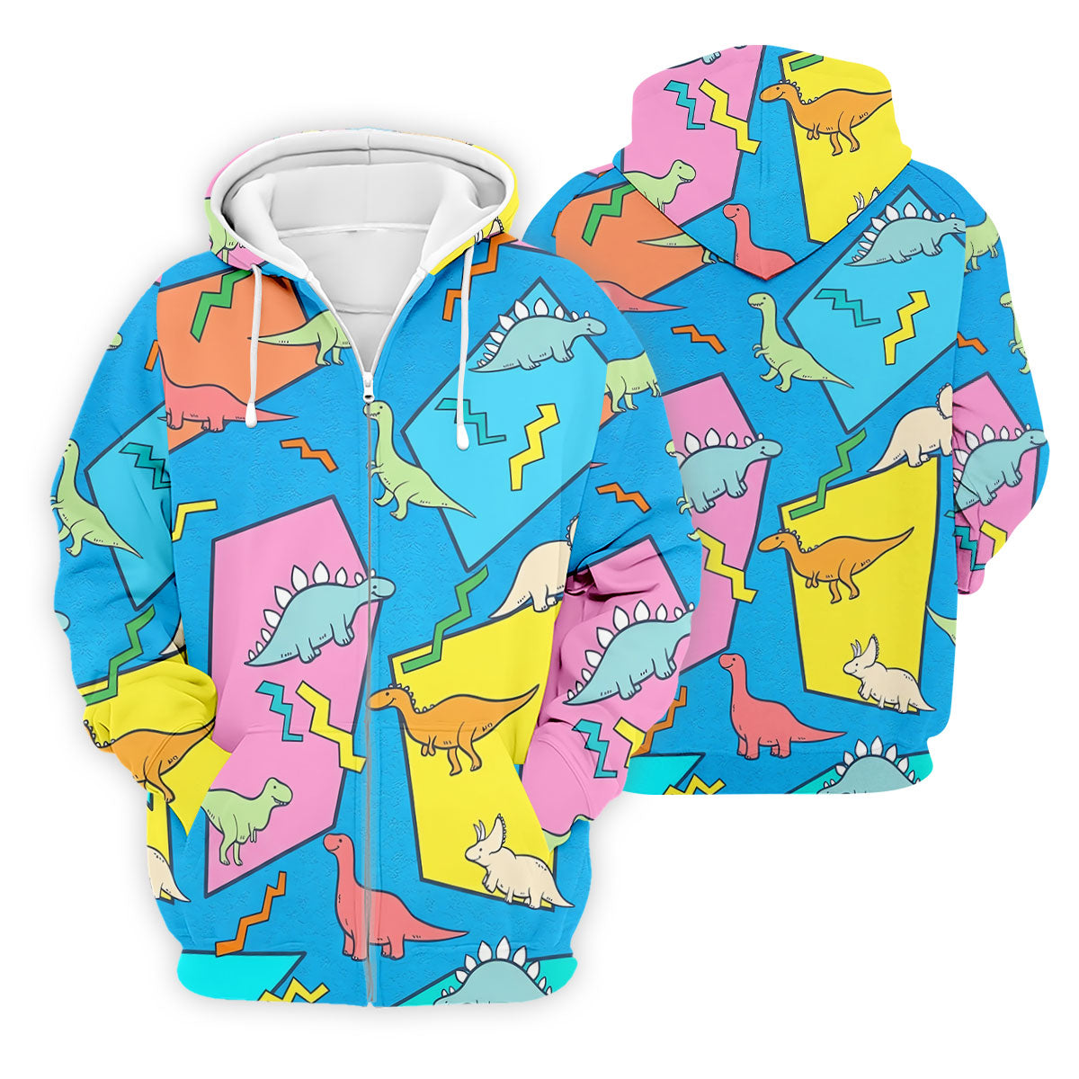 Retro Colorful Dinosaur Pattern Golf Shirt, Men's Golf Shirt, Golf Apparel For Men