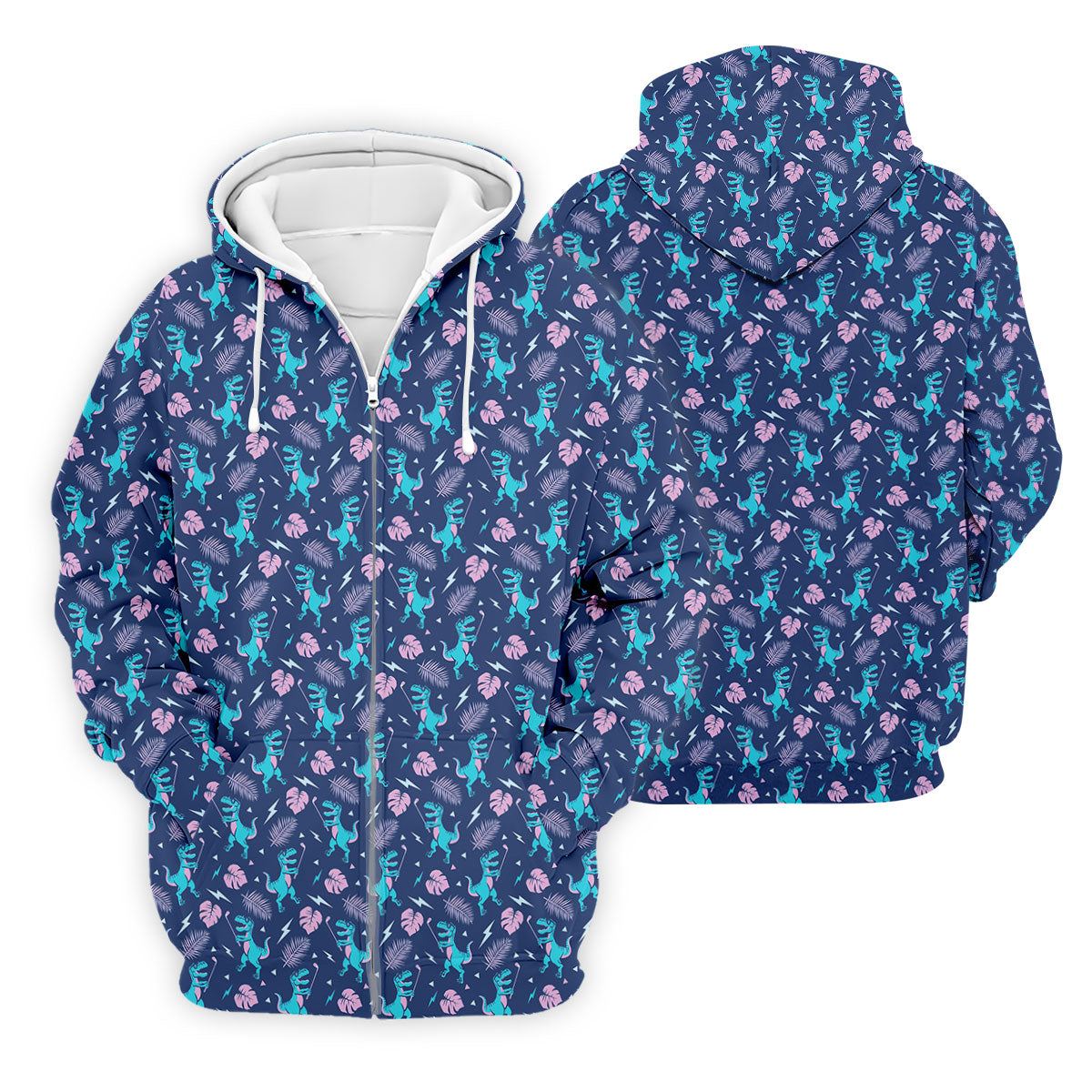 Funny Dinosaur Golfer Tropical Pattern Polo Shirt, Mens Golf Polo, Printed Golf Shirts
