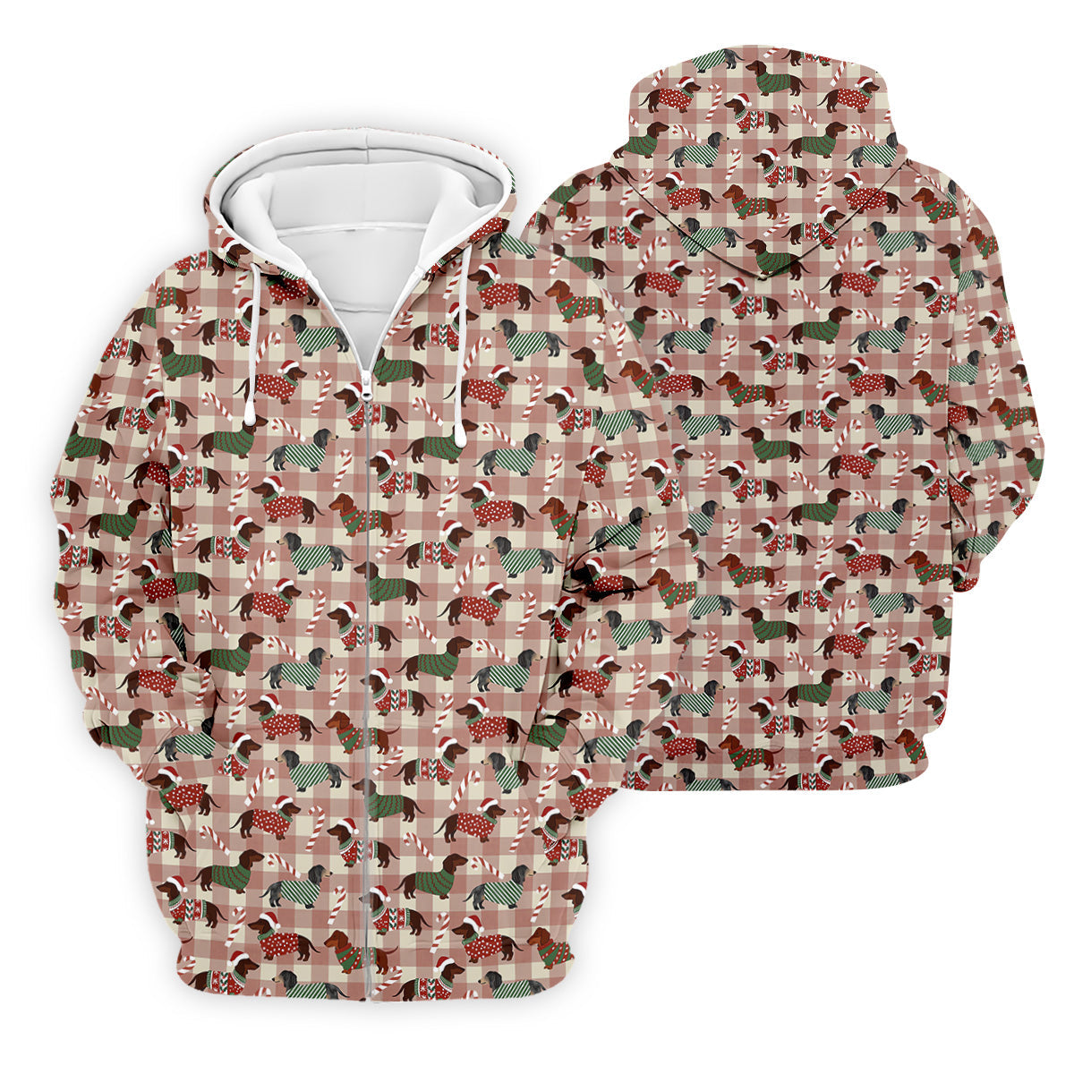Christmas Dachshund Pink Checkered Golf Tops For Men, Christmas Golf Shirt, Polo Shirts For Men
