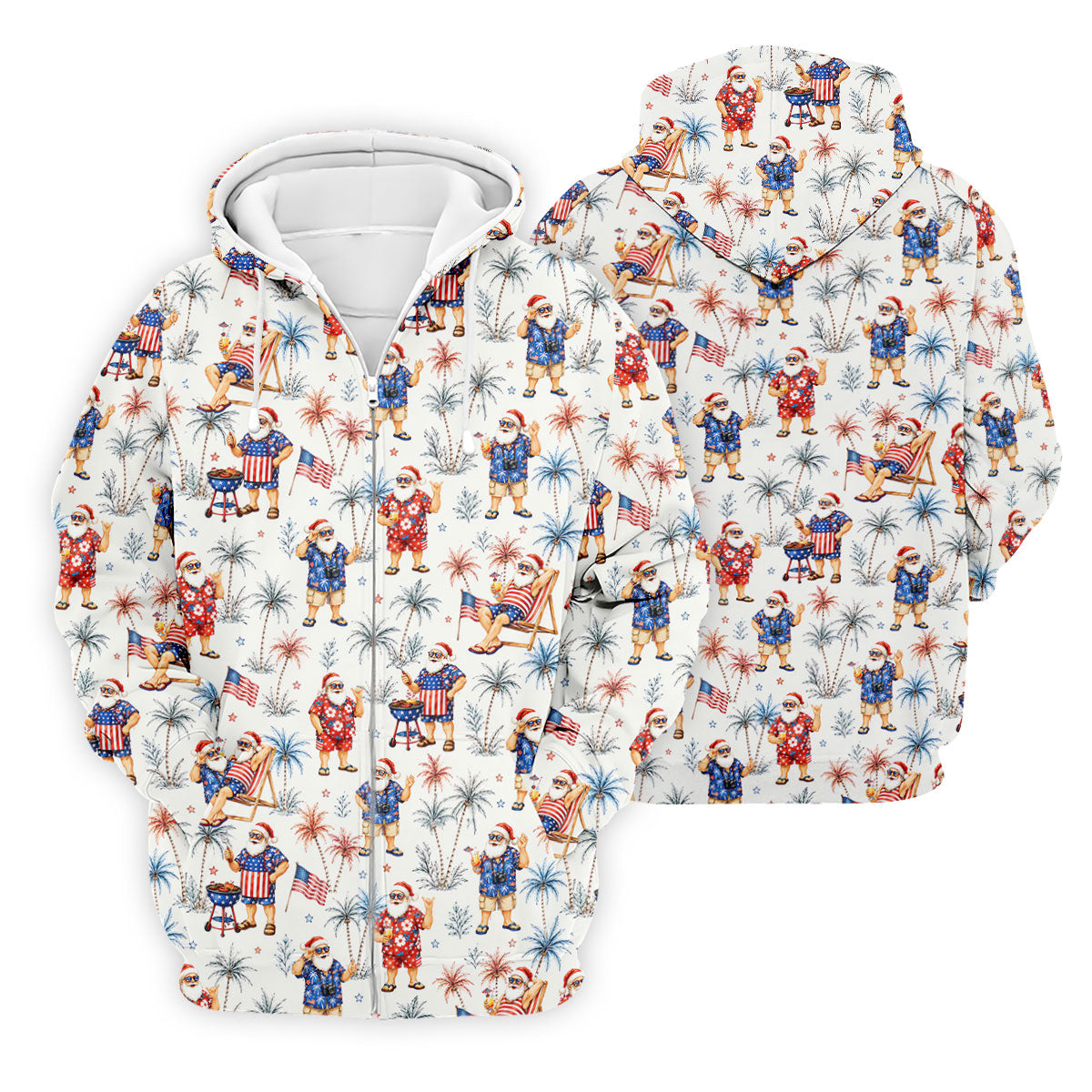 Patriotic Santa Tropical Christmas Polo Shirt, Mens Golf Polo, Hawaiian Golf Shirt
