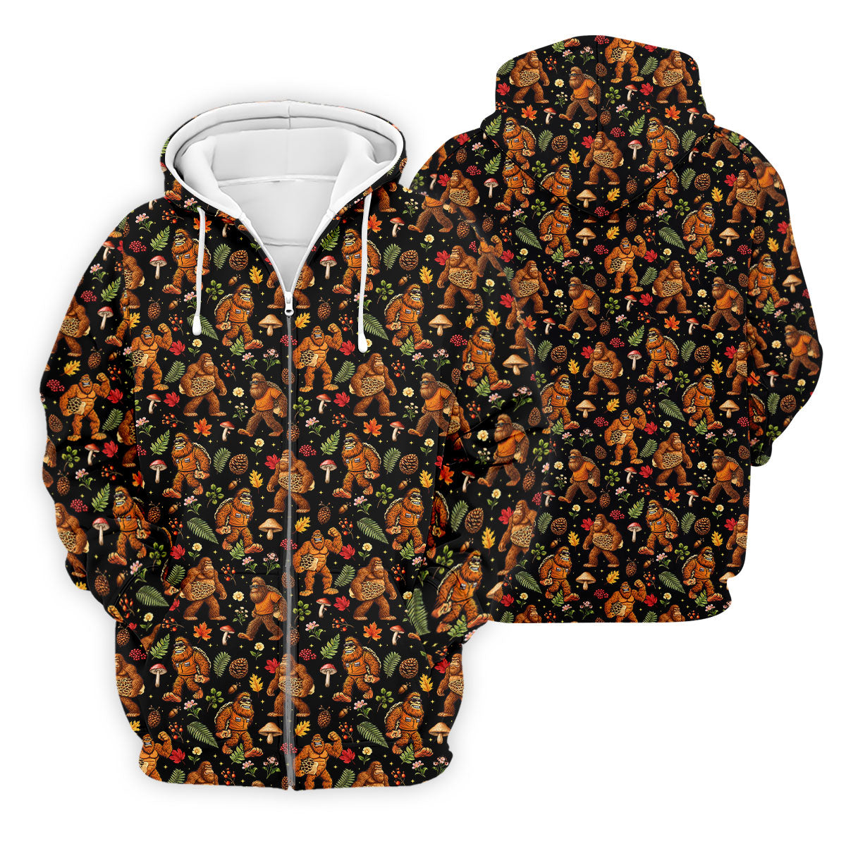 Autumn Bigfoot Forest Pattern Polo Shirt, Mens Golf Apparel, Hawaiian Golf Shirt, Printed Golf Shirts