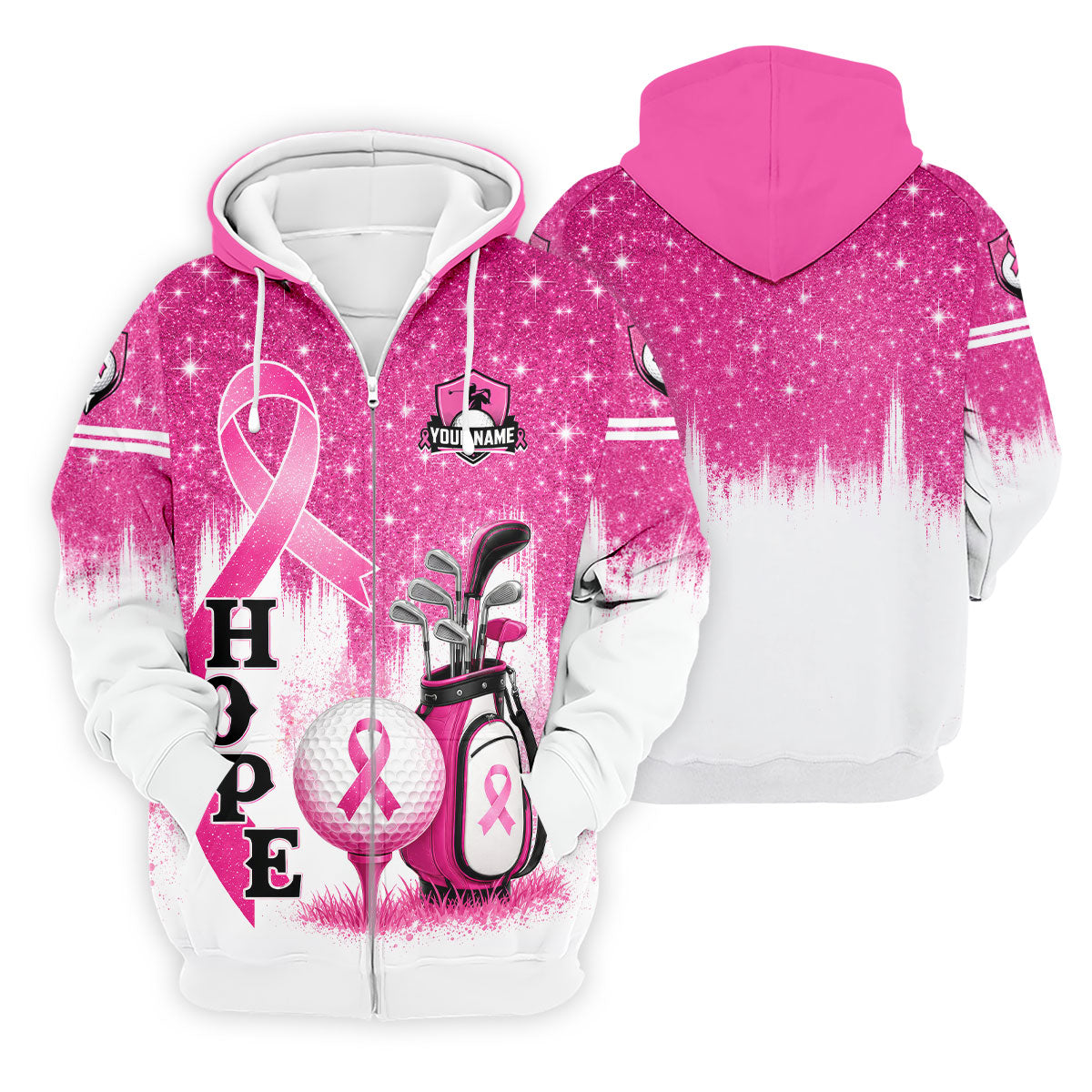 Custom Male Golfer Hope Breast Cancer Polo Shirt, Golf Shirts For Men, Mens Golf Apparel