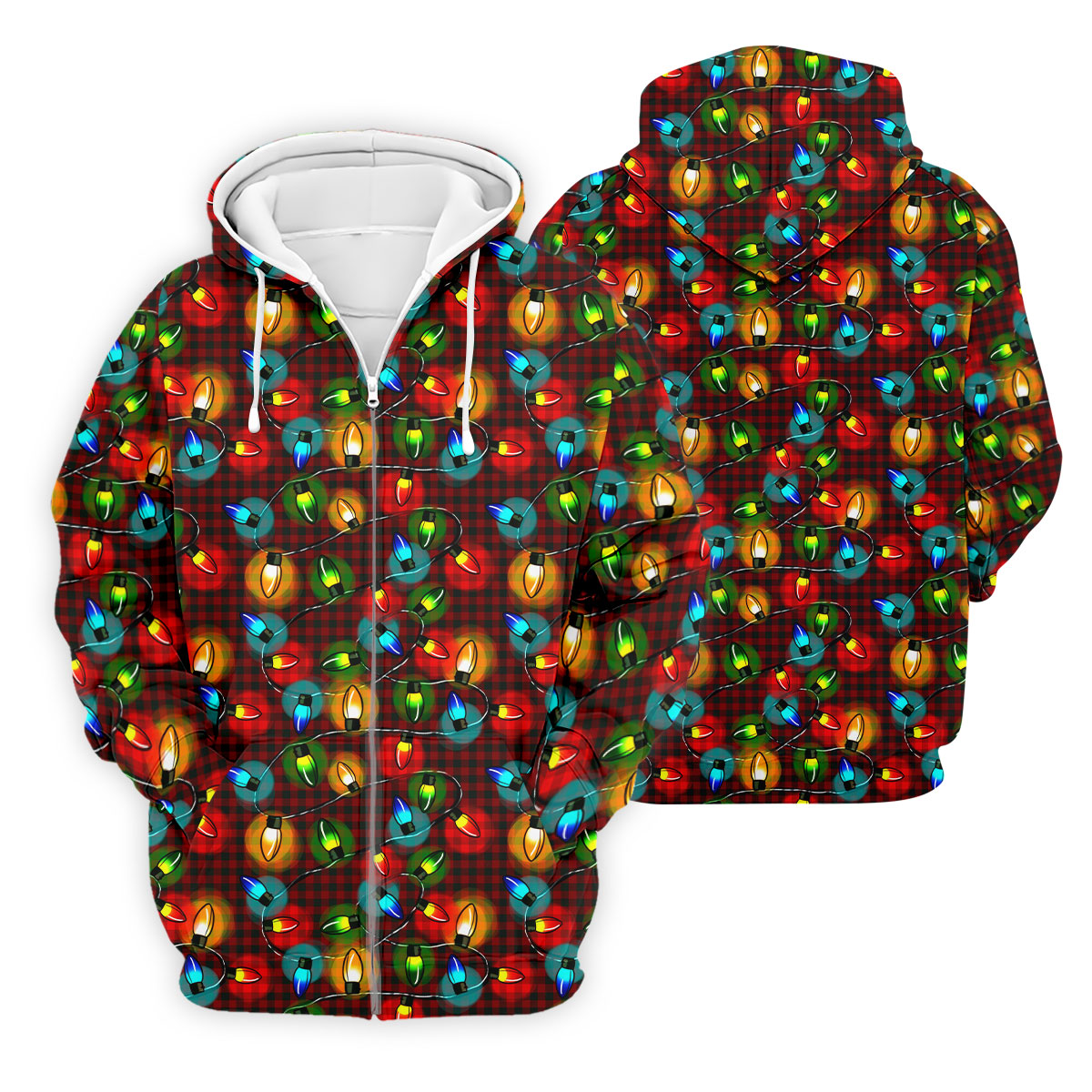 Colorful Christmas Light Plaid Men's Golf Polo Shirts, Christmas Golf Shirt, Polo Shirts For Men