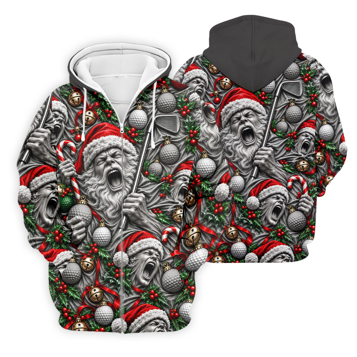 Screaming Santa Faces Christmas Golf Shirt, Mens Golf Polo, Golf Shirts For Men