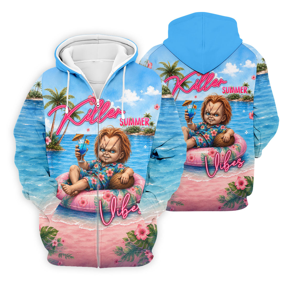 Killer Summer Vibes Evil Doll Golf Polo Shirt, Golf Shirts For Men, Mens Polo Shirts