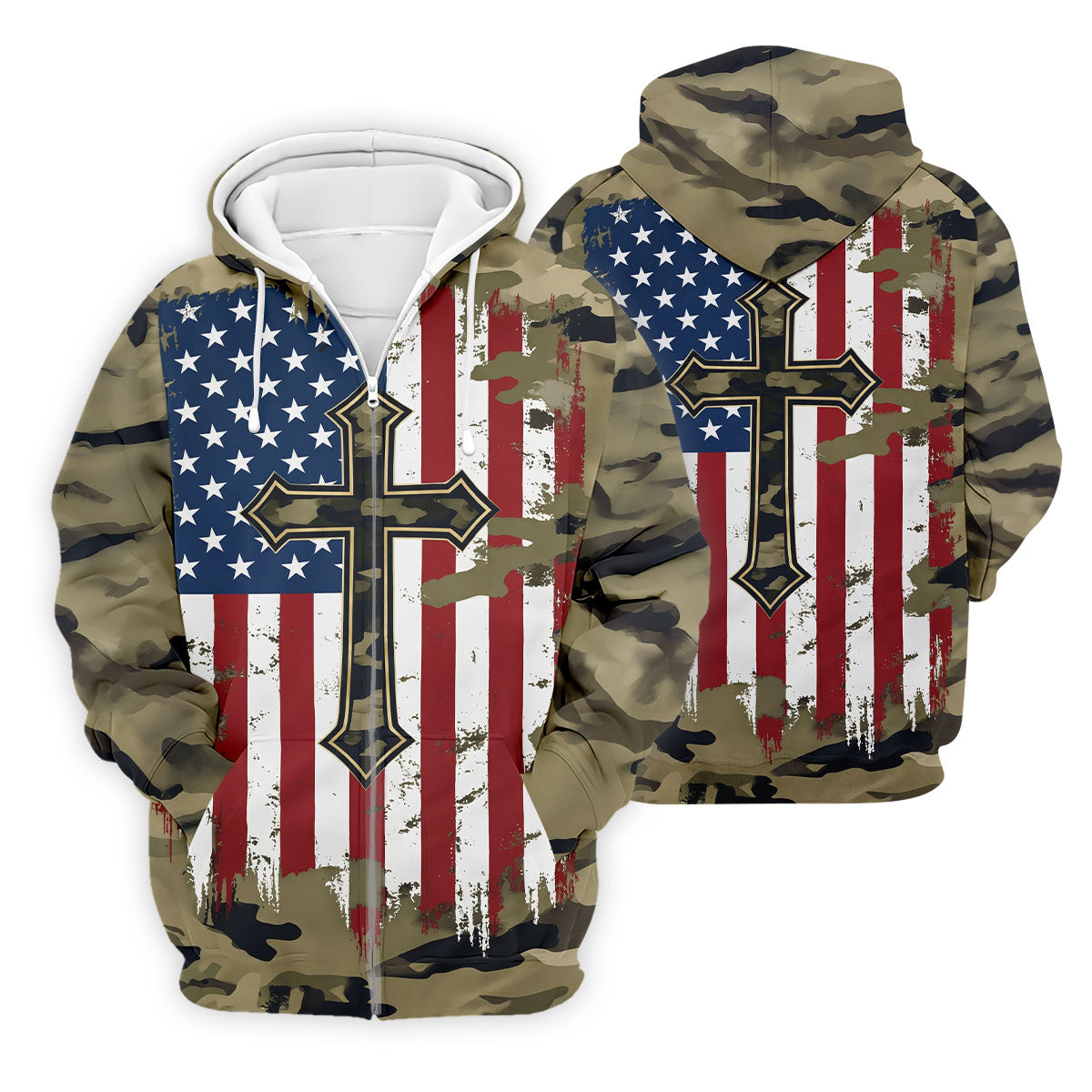 Faith Cross Green Camouflage US 250th Anniversary Golf Shirt, Patriotic Golf Shirt, Golf Shirts For Men