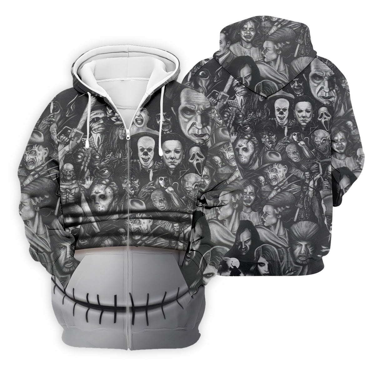 Stitched Skull Horror Character Halloween Polo Shirt, Men's Golf Shirt, Mens Polo Shirts