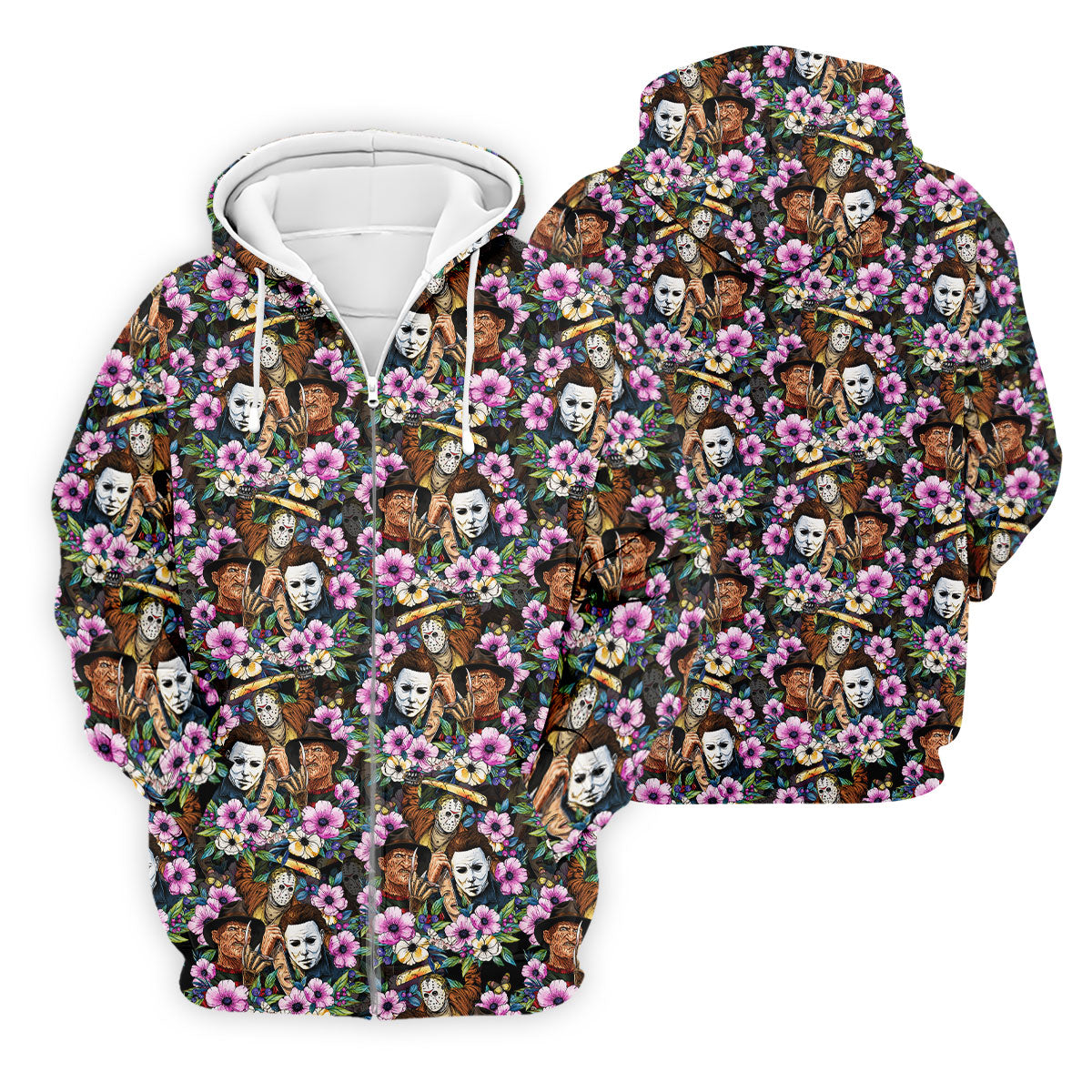 Floral Horror Character Halloween Golf Polo Shirt, Halloween Shirt, Golf Shirts For Men