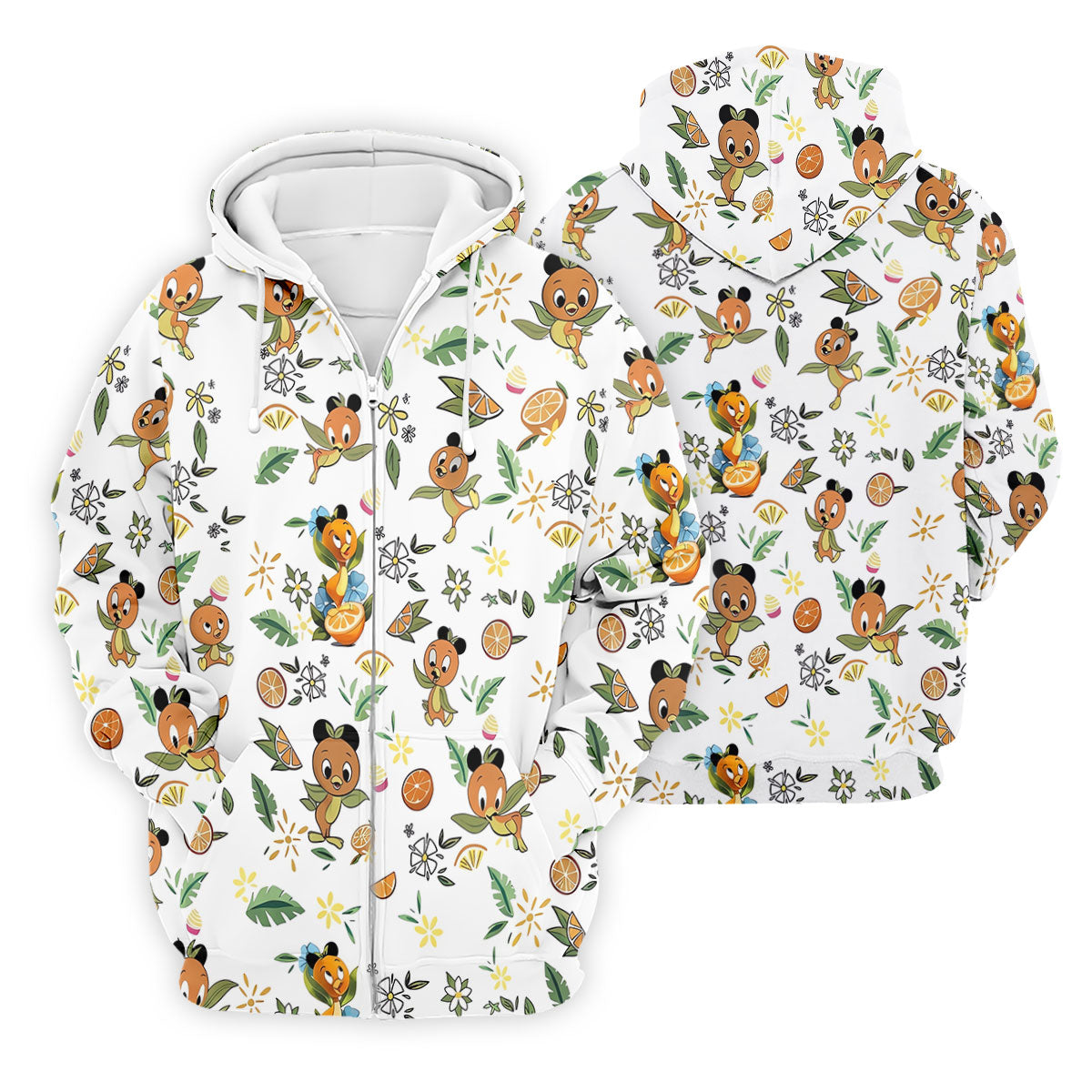 Orange Bird Floral Citrus Golf Polo Shirt, Printed Golf Shirts, Hawaiian Golf Shirt