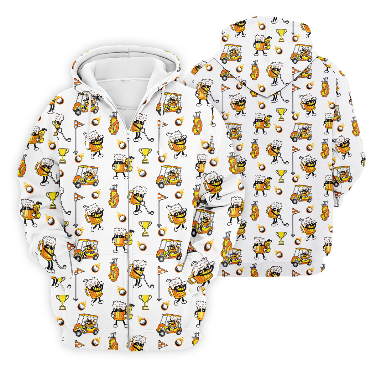 Funny Beer Mug Golfer Pattern Golf Polo Shirt, Mens Golf Polo, Golf Apparel For Men