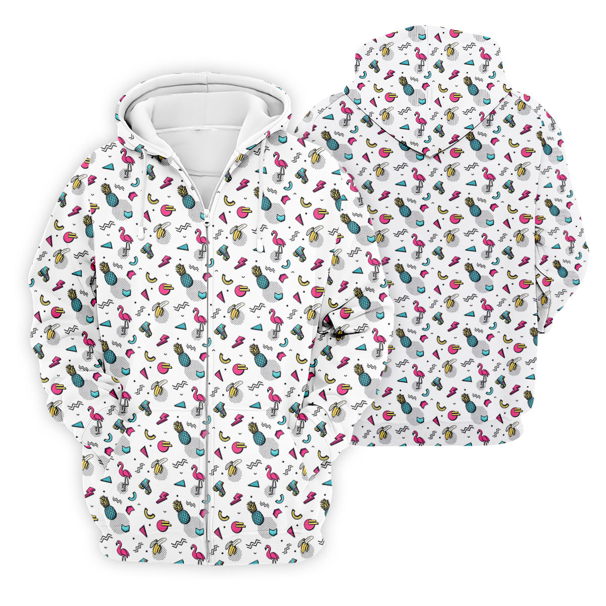 White Retro Summer Flamingo Pattern Golf Polo Shirt, Men's Golf Shirt, Golf Polo Shirts For Men