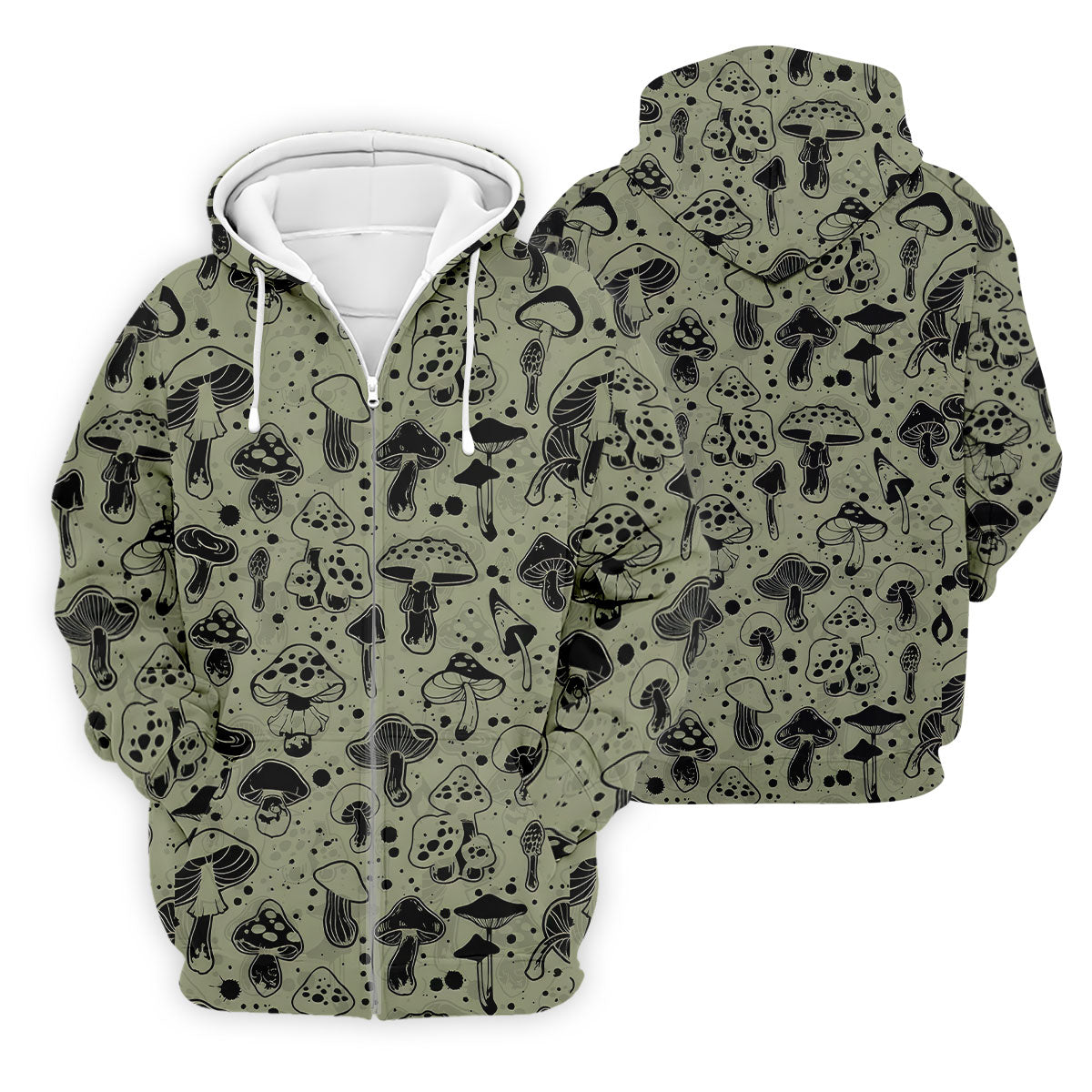 Vintage Mushroom Sketch Pattern Hawaiian Golf Shirt, Printed Golf Shirts, Golf Apparel For Men