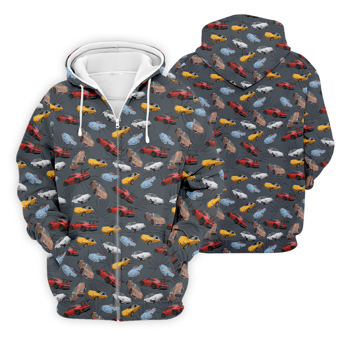 Charcoal Vintage Sports Car Pattern Golf Polo Shirt, Men's Golf Shirt, Golf Polo Shirts For Men