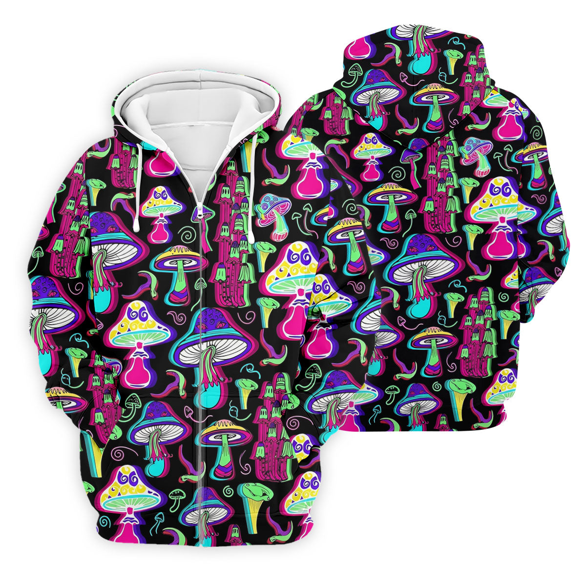 Black Neon Mushroom Pattern Golf Shirt, Mens Golf Polo, Golf Apparel For Men, Printed Golf Shirts