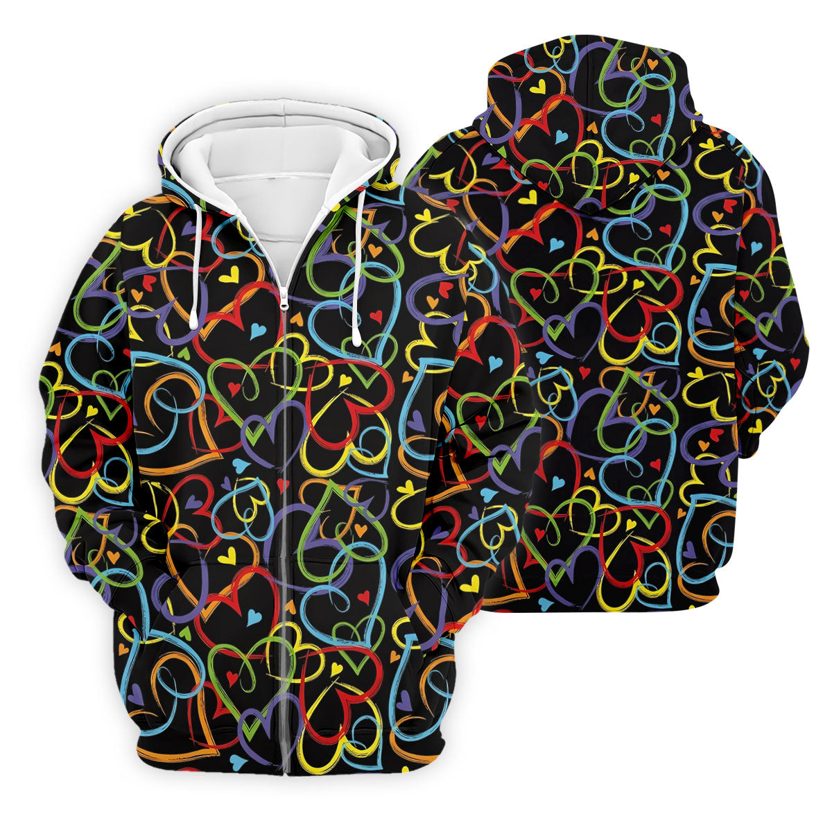 Colorful Heart Outline Pattern Golf Polo Shirt, Golf Polo Shirts For Men, Mens Golf Apparel