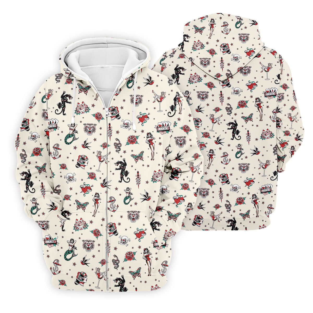 Old School Tattoo Flash Pattern Golf Polo Shirt, Men's Golf Shirt, Printed Golf Shirts