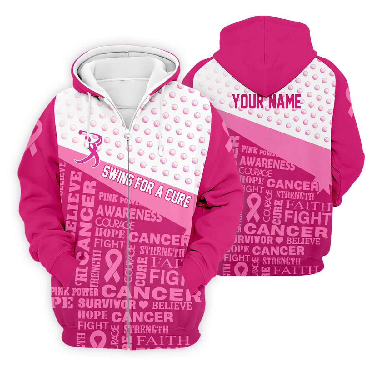 Custom Swing For A Cure Breast Cancer Polo Shirt, Golf Shirts For Men, Printed Golf Shirts