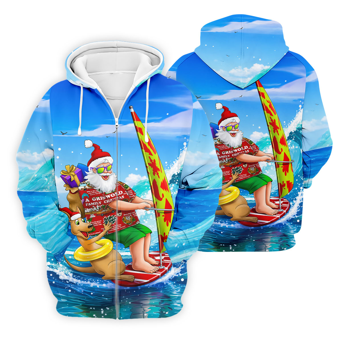 Santa And Reindeer Beach Surfing Christmas Golf Shirt, Men's Golf Shirt, Hawaiian Golf Shirt