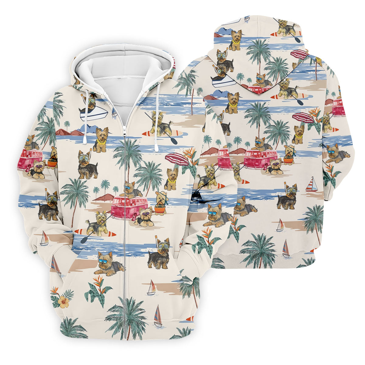 Cute Yorkshire Terrier Beach Vacation Golf Polo Shirt, Hawaiian Golf Shirt, Golf Shirts For Men