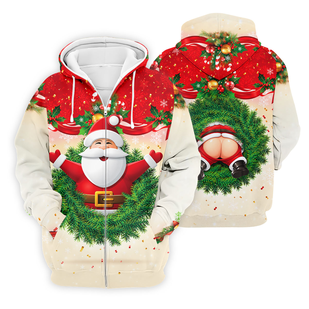 Festive Christmas Santa Wreath Golf Polo Shirt, Mens Golf Polo, Golf Shirts For Men