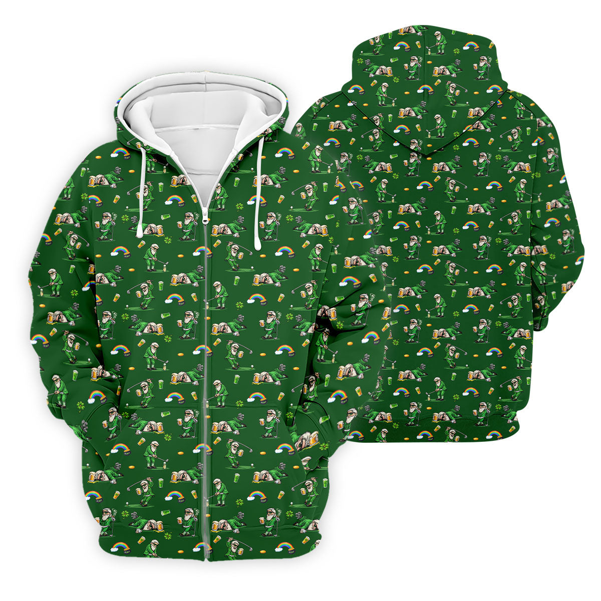 St Patrick's Day Leprechaun Character Golf And Beer Green Golf Shirt, Fun Golf Shirts For Men, Polo For Men