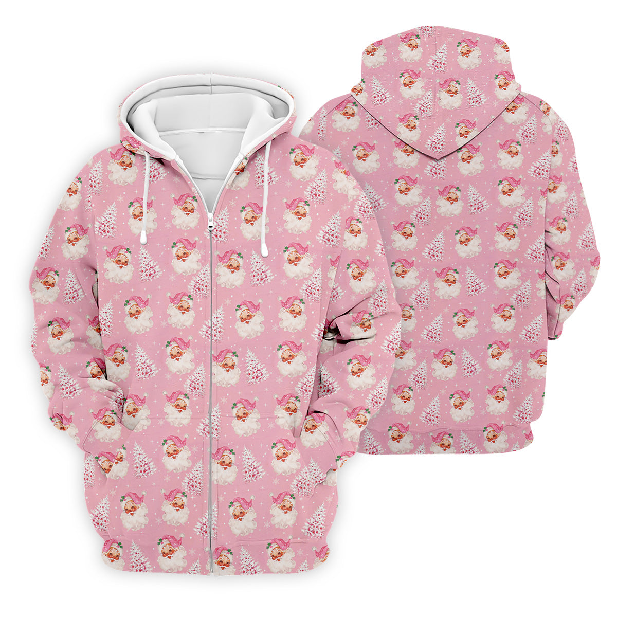 Pink Xmas Tree Santa Claus Pattern Christmas Golf Shirt, Polo Shirts For Men, Golf Gift For Men