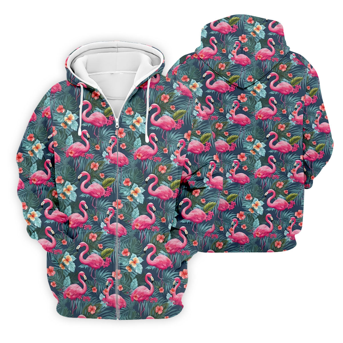 Pink Flamingo Tropical Floral Golf Polo Shirt, Hawaiian Golf Shirt, Golf Shirts For Men
