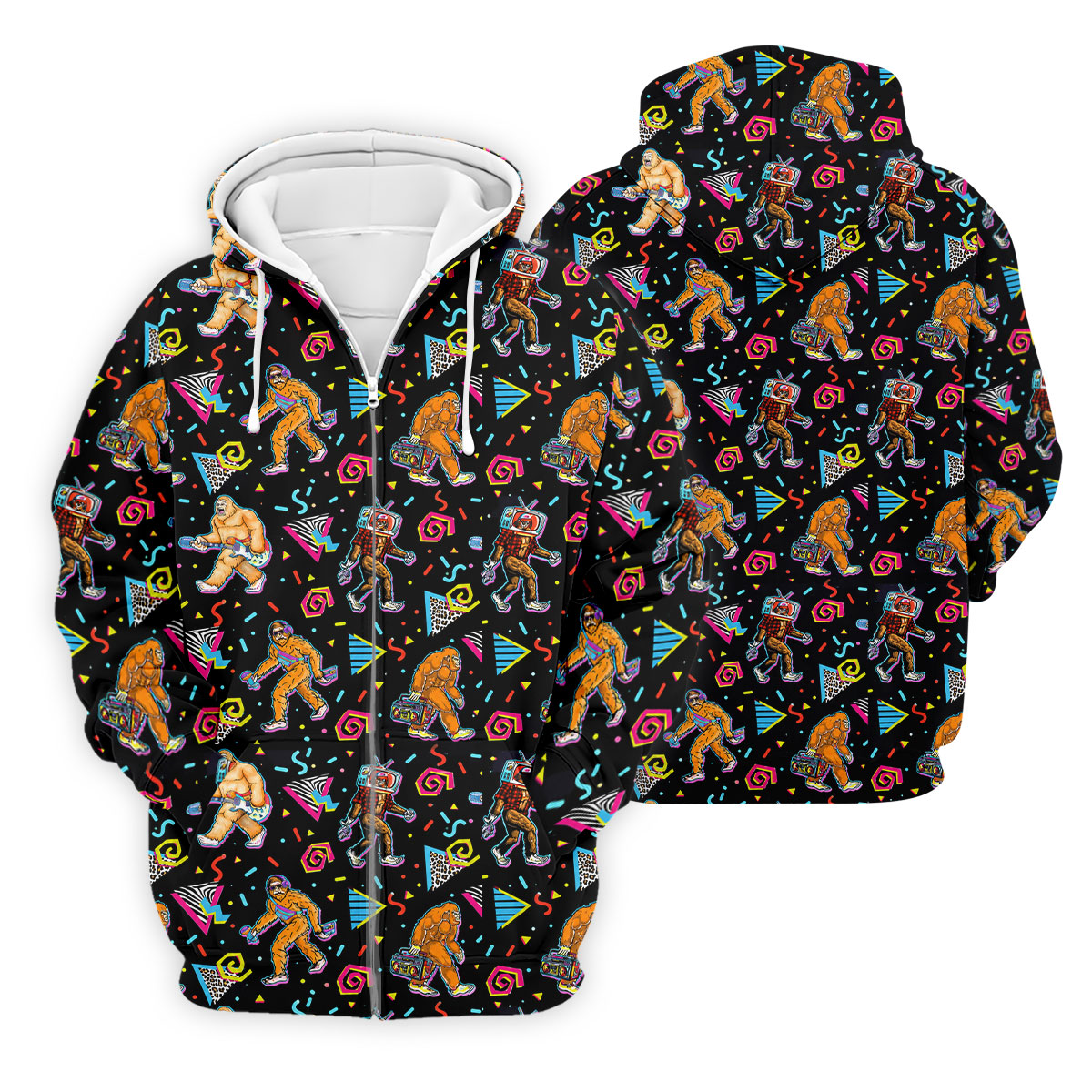 Retro Bigfoot Boombox Pattern Golf Shirt, Men's Golf Shirt, Mens Polo Shirts, Printed Golf Shirts