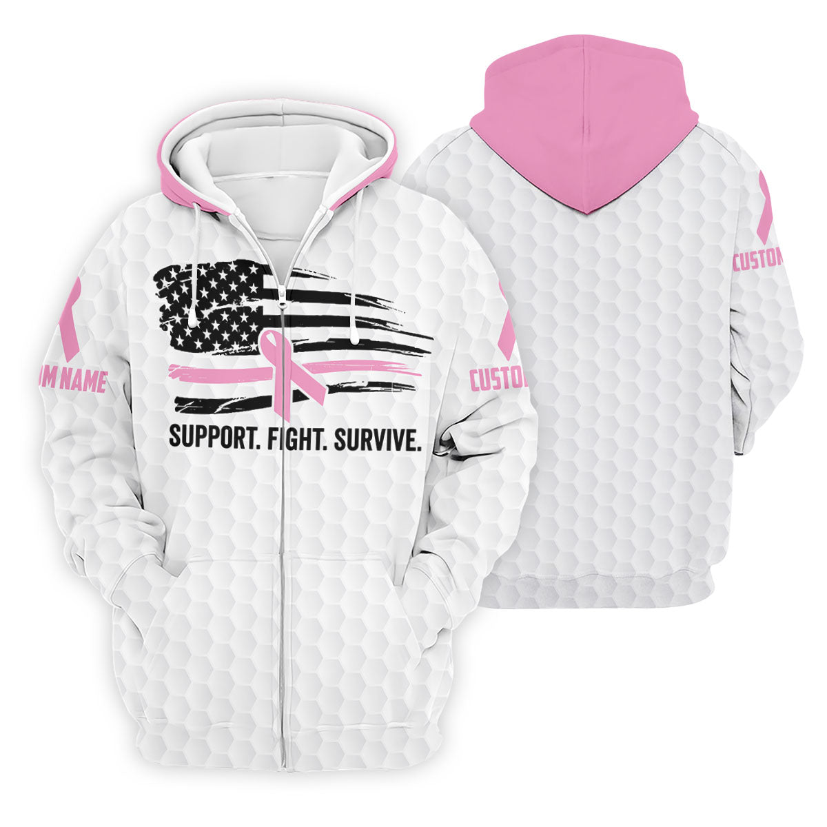 Custom Support Fight Survive Breast Cancer Polo Shirt, Men's Golf Shirt, Mens Golf Apparel