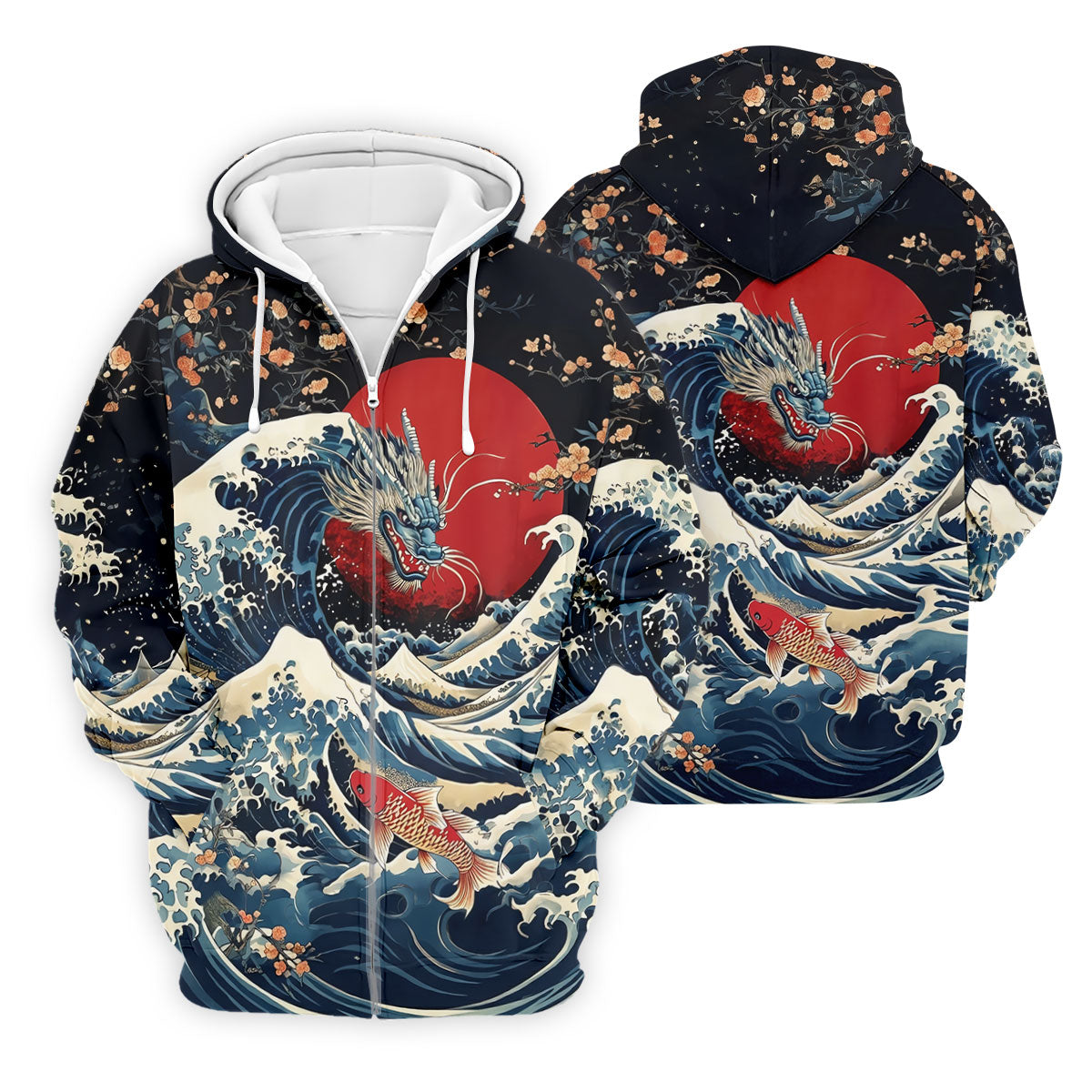 Japanese Dragon Koi Wave Hawaiian Golf Shirt, Mens Golf Apparel, Golf Polo Shirts For Men
