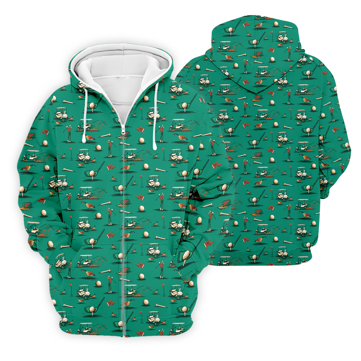 Funny Goose Golf Cart Pattern Green Polo Shirt, Men's Golf Shirt, Mens Golf Apparel