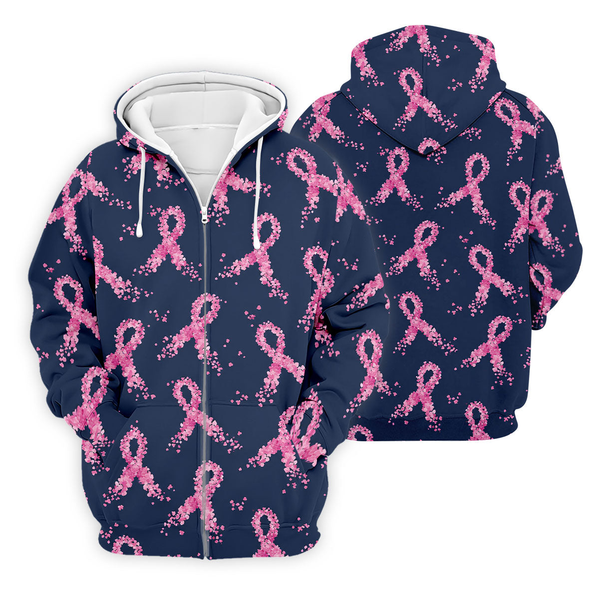 Pink Floral Ribbon Breast Cancer Awareness Polo Shirt, Men's Golf Shirt, Golf Apparel For Men