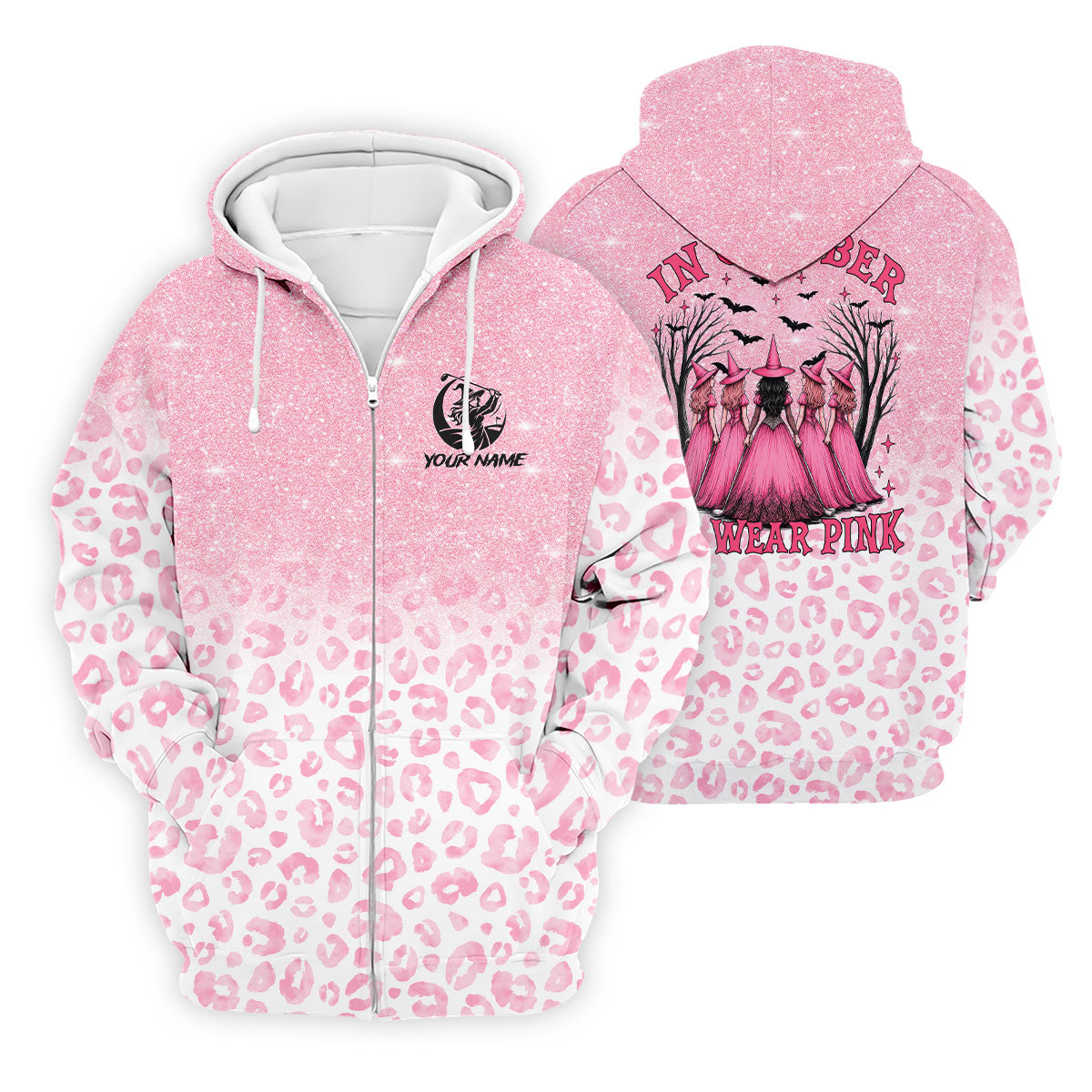 Custom Name In October We Wear Pink Halloween Golf Shirt, Men's Golf Shirt, Hawaiian Golf Shirt