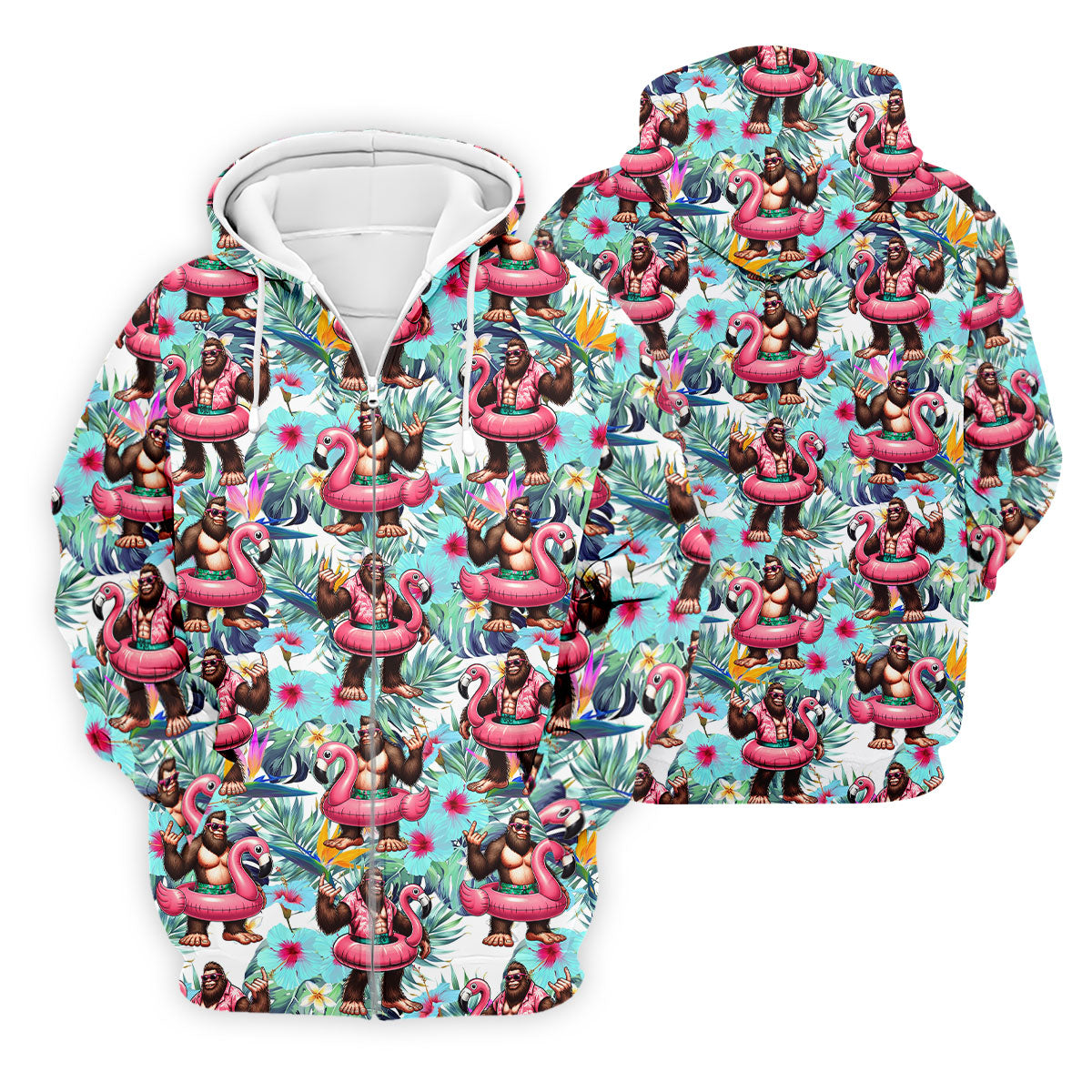 Funny Bigfoot Flamingo Float Tropical Golf Polo Shirt, Men's Golf Shirt, Golf Polo Shirts For Men
